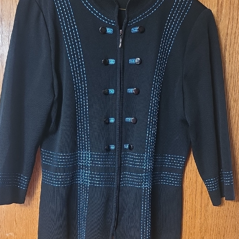 Ming Wang Black Blazer with Blue Stitching